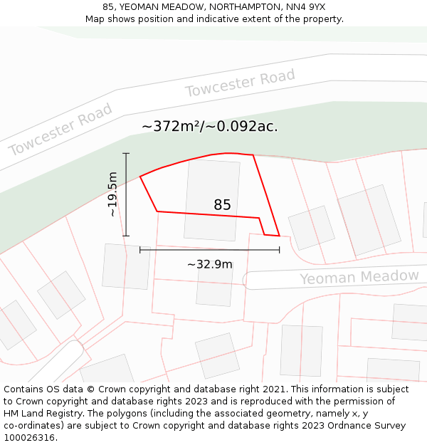85, YEOMAN MEADOW, NORTHAMPTON, NN4 9YX: Plot and title map