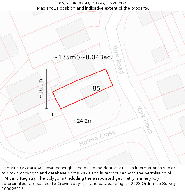 85, YORK ROAD, BRIGG, DN20 8DX: Plot and title map