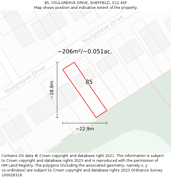 85, YOULGREAVE DRIVE, SHEFFIELD, S12 4SF: Plot and title map