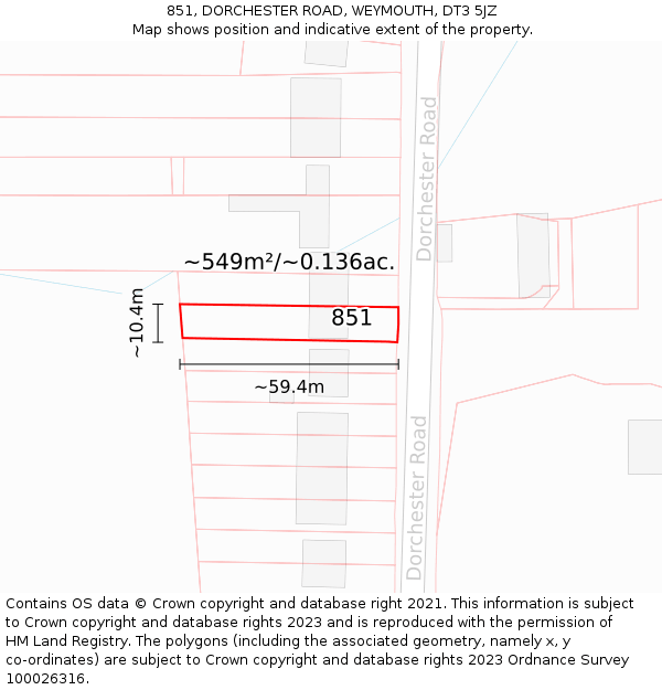 851, DORCHESTER ROAD, WEYMOUTH, DT3 5JZ: Plot and title map