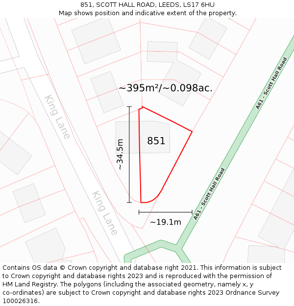 851, SCOTT HALL ROAD, LEEDS, LS17 6HU: Plot and title map