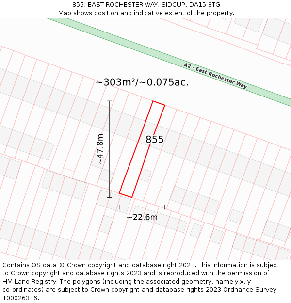 855, EAST ROCHESTER WAY, SIDCUP, DA15 8TG: Plot and title map