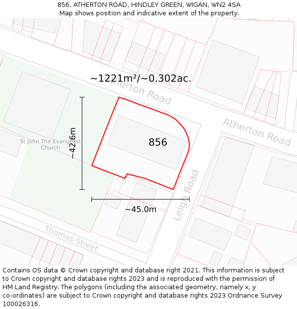 856, ATHERTON ROAD, HINDLEY GREEN, WIGAN, WN2 4SA: Plot and title map