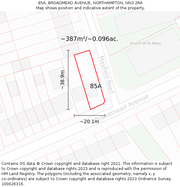85A, BROADMEAD AVENUE, NORTHAMPTON, NN3 2RA: Plot and title map
