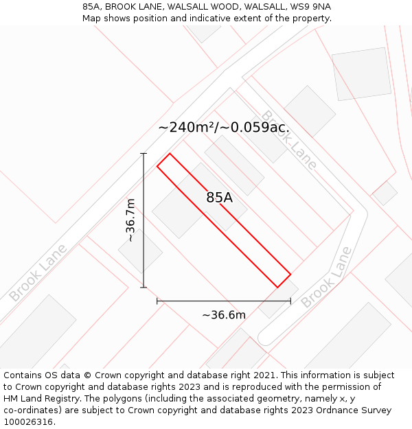 85A, BROOK LANE, WALSALL WOOD, WALSALL, WS9 9NA: Plot and title map