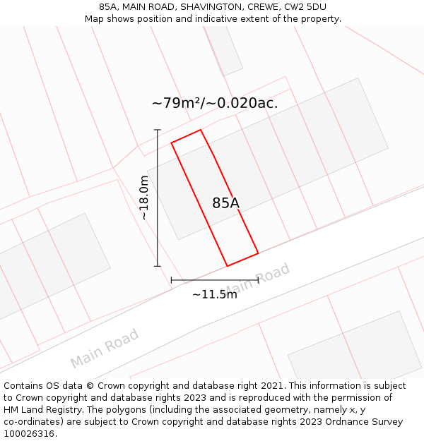 85A, MAIN ROAD, SHAVINGTON, CREWE, CW2 5DU: Plot and title map