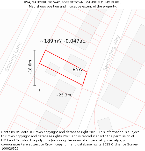 85A, SANDERLING WAY, FOREST TOWN, MANSFIELD, NG19 0GL: Plot and title map