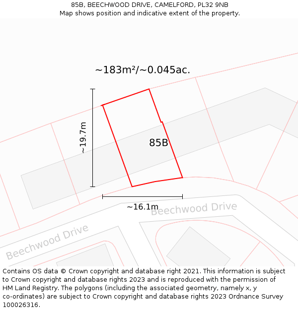 85B, BEECHWOOD DRIVE, CAMELFORD, PL32 9NB: Plot and title map