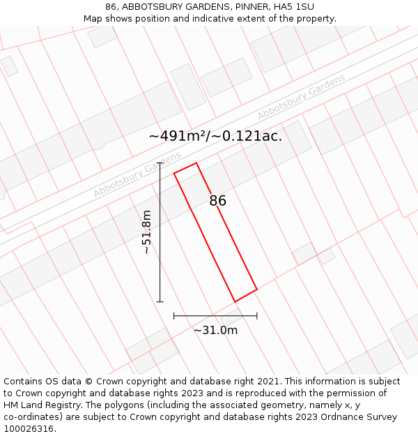 86, ABBOTSBURY GARDENS, PINNER, HA5 1SU: Plot and title map