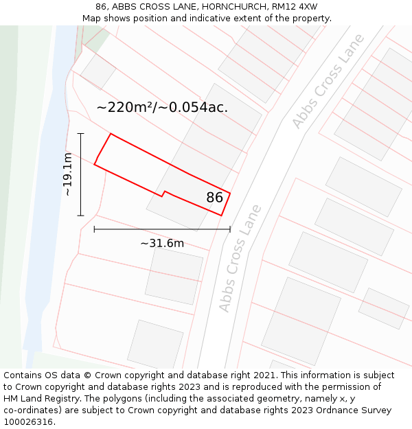 86, ABBS CROSS LANE, HORNCHURCH, RM12 4XW: Plot and title map