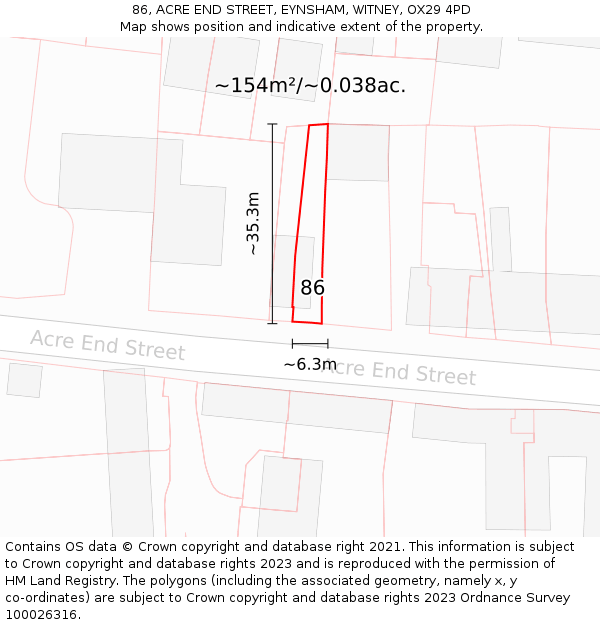 86, ACRE END STREET, EYNSHAM, WITNEY, OX29 4PD: Plot and title map