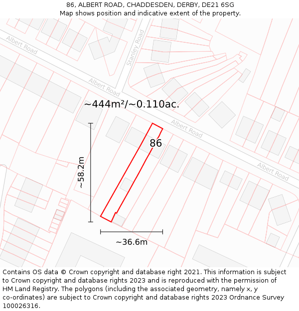 86, ALBERT ROAD, CHADDESDEN, DERBY, DE21 6SG: Plot and title map