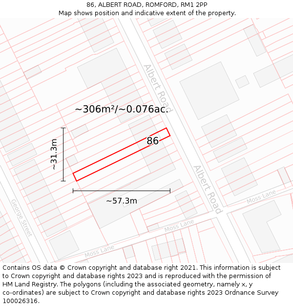 86, ALBERT ROAD, ROMFORD, RM1 2PP: Plot and title map