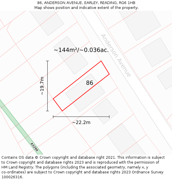 86, ANDERSON AVENUE, EARLEY, READING, RG6 1HB: Plot and title map