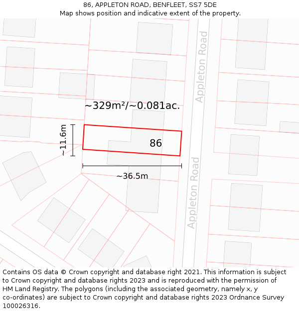 86, APPLETON ROAD, BENFLEET, SS7 5DE: Plot and title map