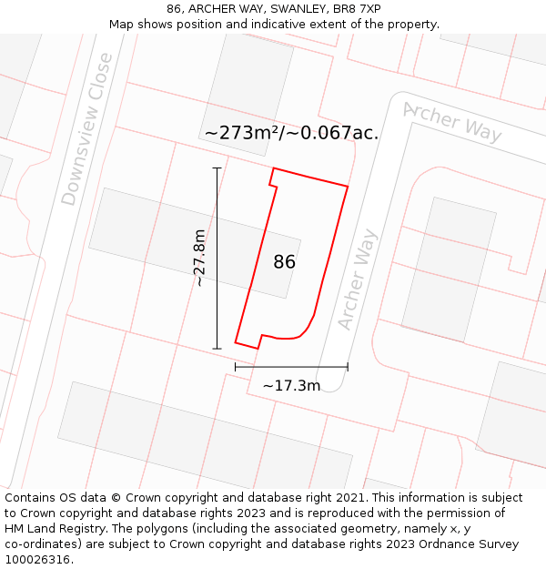 86, ARCHER WAY, SWANLEY, BR8 7XP: Plot and title map
