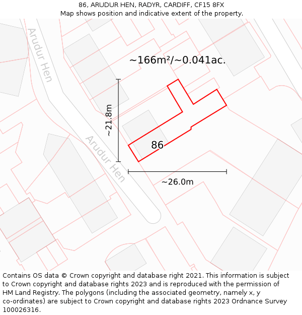 86, ARUDUR HEN, RADYR, CARDIFF, CF15 8FX: Plot and title map