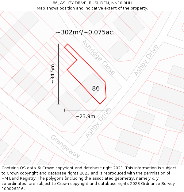86, ASHBY DRIVE, RUSHDEN, NN10 9HH: Plot and title map