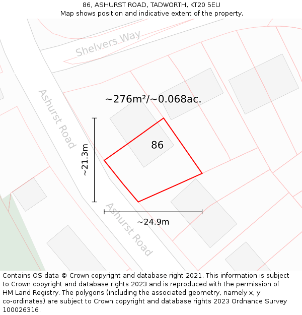 86, ASHURST ROAD, TADWORTH, KT20 5EU: Plot and title map