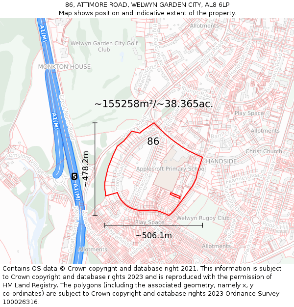 86, ATTIMORE ROAD, WELWYN GARDEN CITY, AL8 6LP: Plot and title map