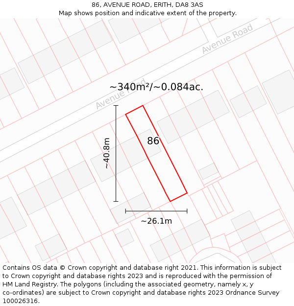 86, AVENUE ROAD, ERITH, DA8 3AS: Plot and title map
