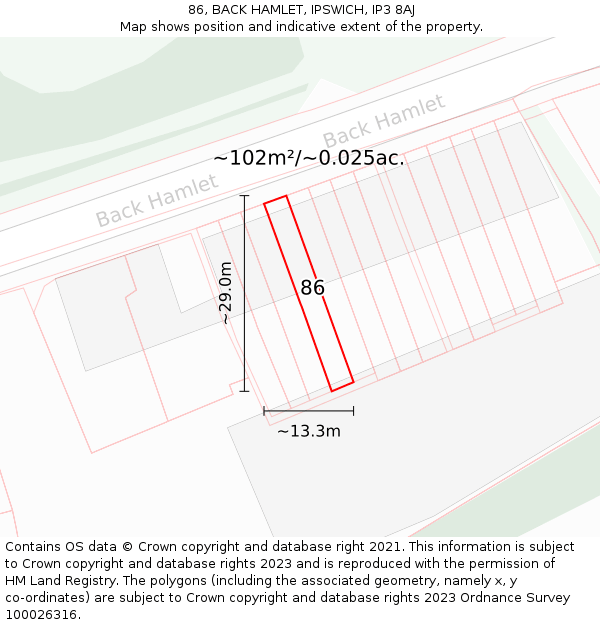 86, BACK HAMLET, IPSWICH, IP3 8AJ: Plot and title map