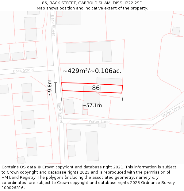 86, BACK STREET, GARBOLDISHAM, DISS, IP22 2SD: Plot and title map