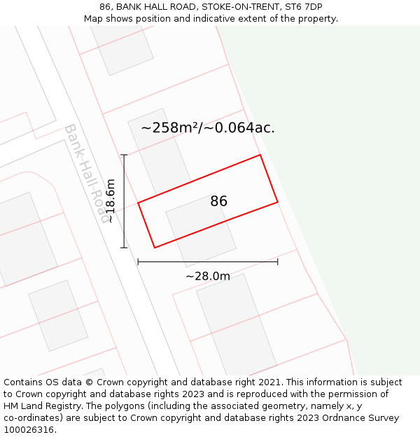 86, BANK HALL ROAD, STOKE-ON-TRENT, ST6 7DP: Plot and title map