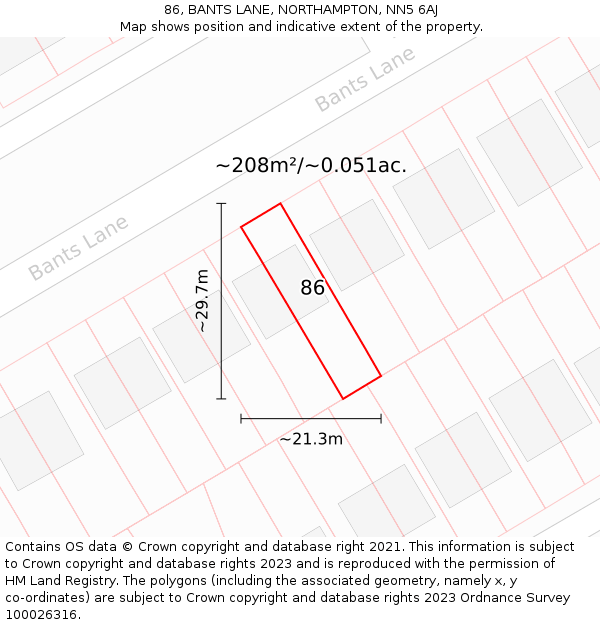 86, BANTS LANE, NORTHAMPTON, NN5 6AJ: Plot and title map
