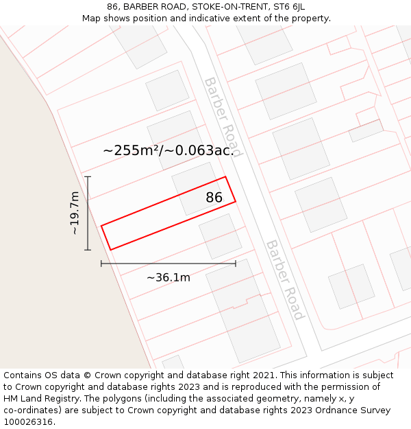 86, BARBER ROAD, STOKE-ON-TRENT, ST6 6JL: Plot and title map