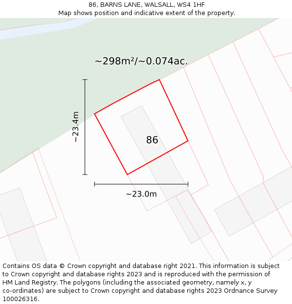 86, BARNS LANE, WALSALL, WS4 1HF: Plot and title map
