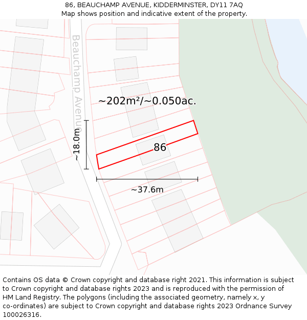 86, BEAUCHAMP AVENUE, KIDDERMINSTER, DY11 7AQ: Plot and title map