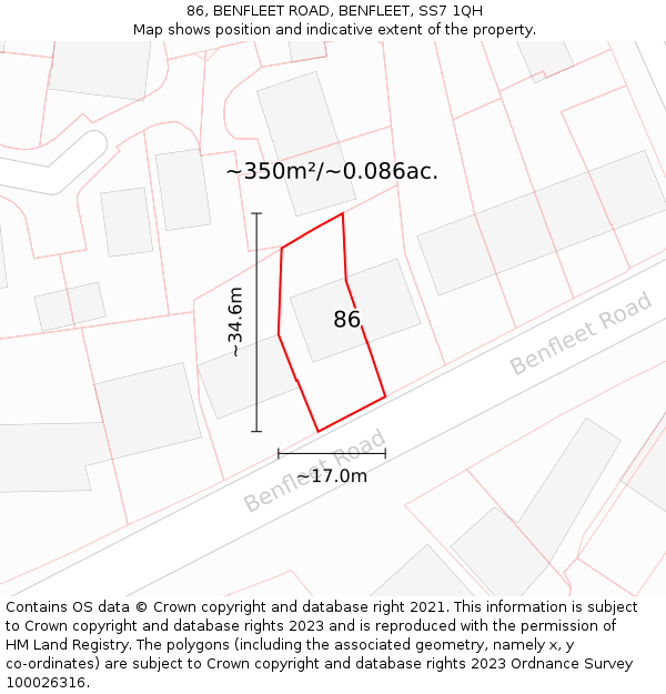 86, BENFLEET ROAD, BENFLEET, SS7 1QH: Plot and title map