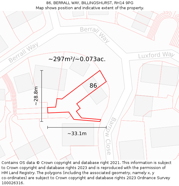 86, BERRALL WAY, BILLINGSHURST, RH14 9PG: Plot and title map
