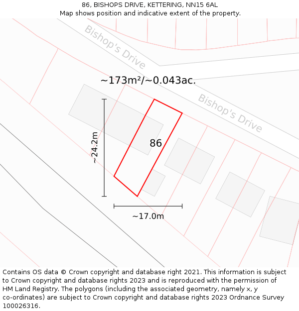 86, BISHOPS DRIVE, KETTERING, NN15 6AL: Plot and title map