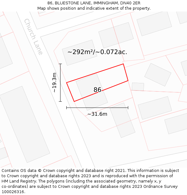86, BLUESTONE LANE, IMMINGHAM, DN40 2ER: Plot and title map