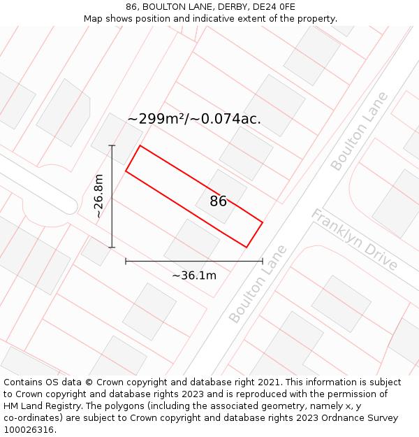 86, BOULTON LANE, DERBY, DE24 0FE: Plot and title map