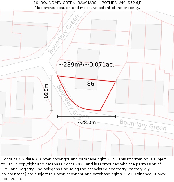 86, BOUNDARY GREEN, RAWMARSH, ROTHERHAM, S62 6JF: Plot and title map