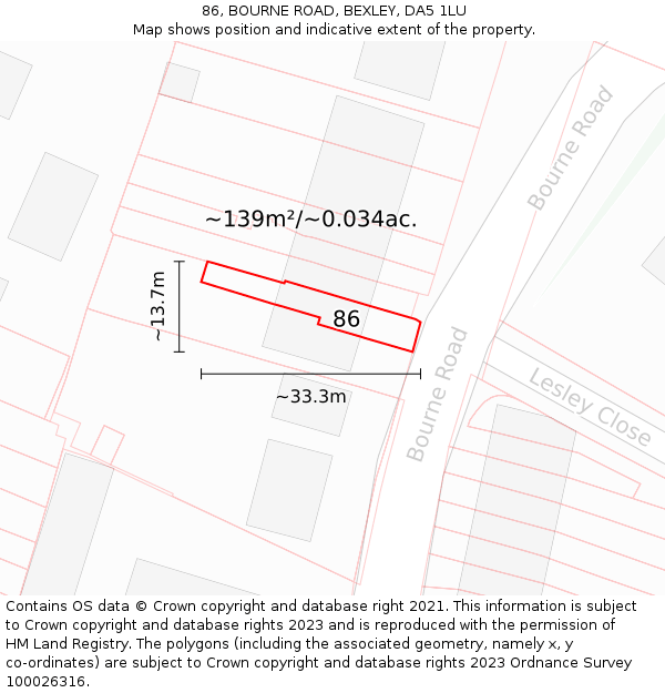 86, BOURNE ROAD, BEXLEY, DA5 1LU: Plot and title map