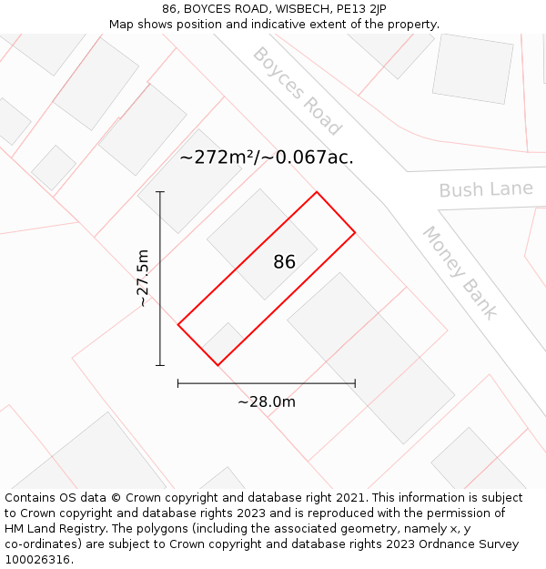 86, BOYCES ROAD, WISBECH, PE13 2JP: Plot and title map