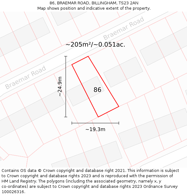 86, BRAEMAR ROAD, BILLINGHAM, TS23 2AN: Plot and title map