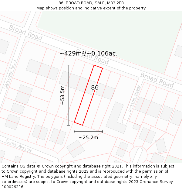 86, BROAD ROAD, SALE, M33 2ER: Plot and title map