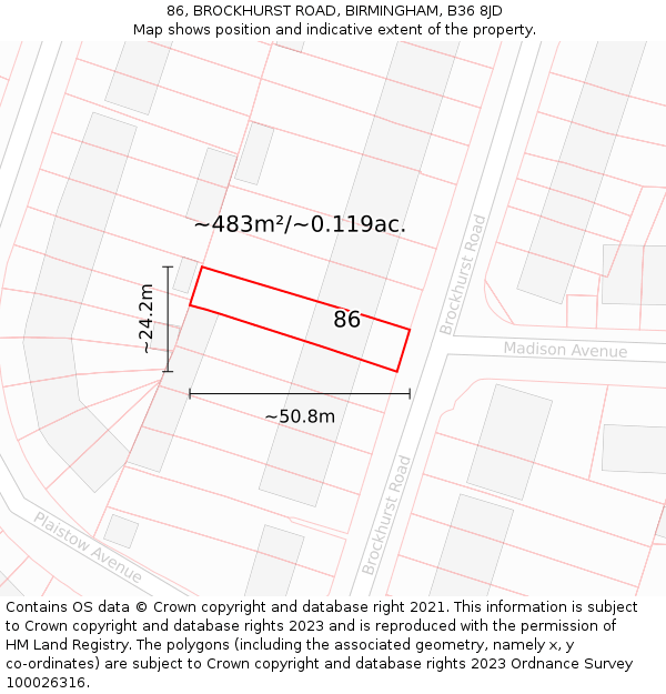 86, BROCKHURST ROAD, BIRMINGHAM, B36 8JD: Plot and title map