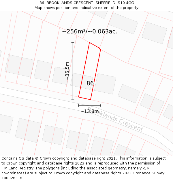 86, BROOKLANDS CRESCENT, SHEFFIELD, S10 4GG: Plot and title map