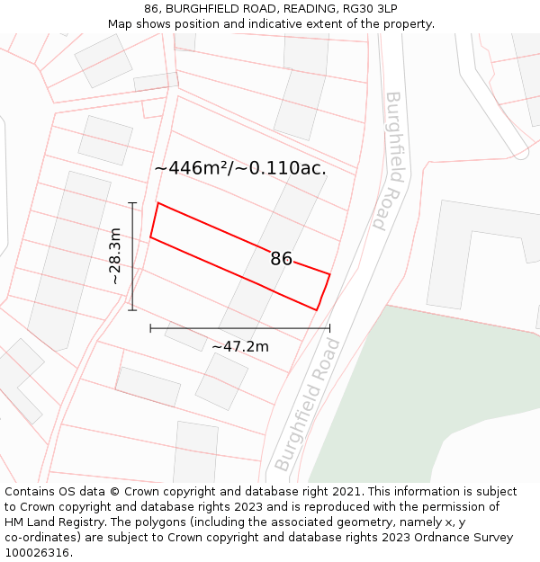 86, BURGHFIELD ROAD, READING, RG30 3LP: Plot and title map