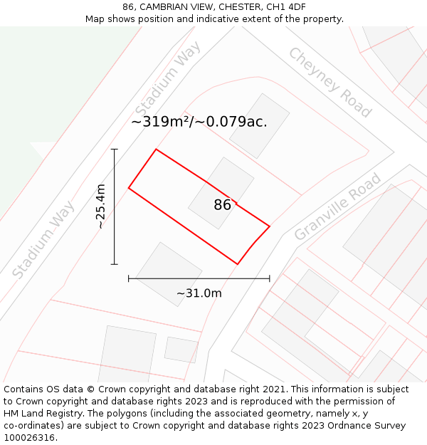 86, CAMBRIAN VIEW, CHESTER, CH1 4DF: Plot and title map