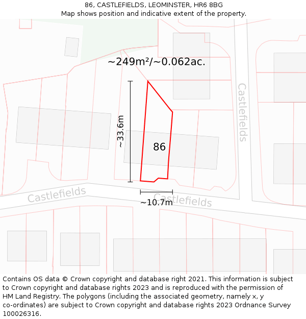 86, CASTLEFIELDS, LEOMINSTER, HR6 8BG: Plot and title map