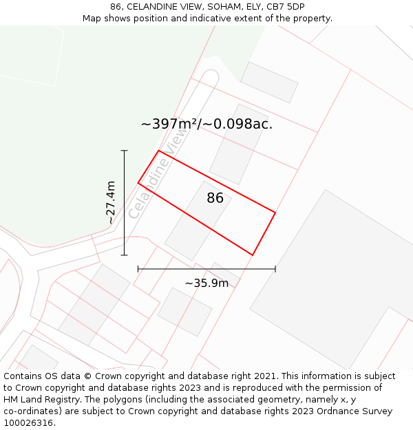 86, CELANDINE VIEW, SOHAM, ELY, CB7 5DP: Plot and title map