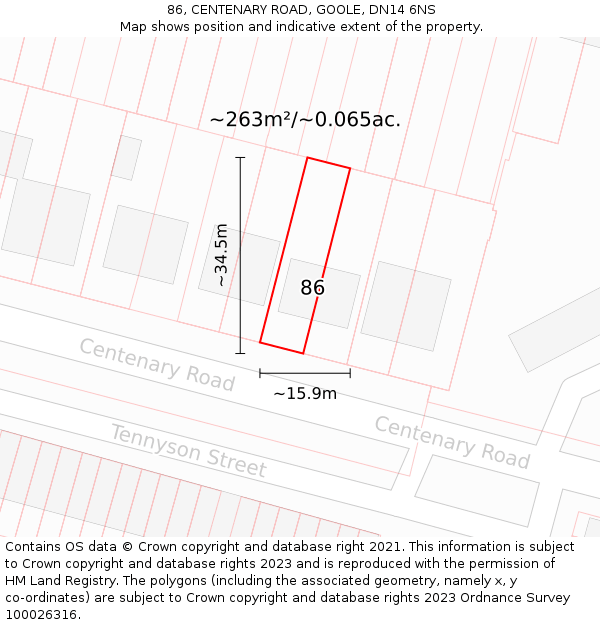 86, CENTENARY ROAD, GOOLE, DN14 6NS: Plot and title map