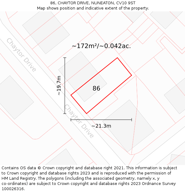 86, CHAYTOR DRIVE, NUNEATON, CV10 9ST: Plot and title map